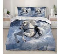 3D Parure de lit Microfibre Motif Cheval Blanc Housse De Couette 90x190 cm 1 Personne Champ de Neige Blanche 3 Pièces Ultra Doux Parure de Lit pour Enfant Adulte avec 2 Taies d'Oreillers 65x65 cm