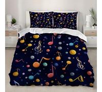 3D Parure de lit Microfibre ThèMe De Note De Musique Housse De Couette 240x220 cm 2 Personne Bleu Foncé 3 Pièces Ultra Doux Parure de Lit pour Enfant Adulte avec 2 Taies d'Oreillers 65x65 cm