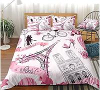 3D Parure de lit Set de Housse de Couette en Tour Eiffel romantique couple amoureux de Paris* Taille (135x200 cm), un lot de 2 pièces de 1 housse de couette + 1 pièce de taie d'oreiller assortie