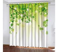 3D Paysage De Feuilles Vertes Imprimé Motif Rideau Enfant, Rideaux À Oeillet L 150 X H 166 cm Lot De 2 pour Salon Chambre Isoler Et Réduire Le Bruit, Draperies Intérieurs Décoration