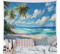 3D Peinture à l'huile côtière Ciel bleu et vagues de l'océan Tapisserie Murales Tissu Pour Chambre Salon Facile À Stocker Nappes Tapisserie décorations murales colorées pour salon 150x200cm Bleu ciel