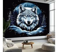 3D Photo Murale Tête de Loup Forêt de Pins Glace Neige Papier Peint, pour Salon et Chambre Style Fantastique Murales, Fresque Home Decor 500 x 280 cm (L x H) Peinture Fresque Fond d'écran d'affiche