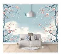 3D Photo Self-adhesive Wallpaper Flowers, birds, peach blossoms, pink, blue 100x70cm Wall Art Posters Stickers for Living Room Tv Sofa Theme Hotel Corridor Background Painting
