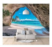 3D Photo Self-adhesive Wallpaper Mural Poster Wall Art Sticker Decoration Beach landscape caves 100x70cm Pictures for Living Room Bedroom Office Corridor Dining Children
