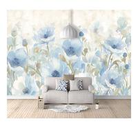 3D Photo Self-adhesive Wallpaper Mural Poster Wall Art Sticker Decoration Blue floral watercolor 100x70cm Pictures for Living Room Bedroom Office Corridor Dining Children