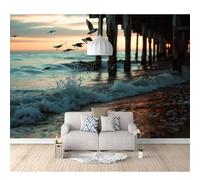 3D Photo Self-adhesive Wallpaper Mural Poster Wall Art Sticker Decoration Coast bridge with sea view 100x70cm Pictures for Living Room Bedroom Office Corridor Dining Children