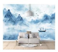 3D Photo Self-adhesive Wallpaper Mural Poster Wall Art Sticker Decoration Ink landscape boats 100x70cm Pictures for Living Room Bedroom Office Corridor Dining Children