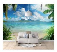 3D Photo Self-adhesive Wallpaper Mural Poster Wall Art Sticker Decoration Landscape, beach, coconut trees, nature 100x70cm Pictures for Living Room Bedroom Office Corridor Dining Children