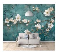 3D Photo Self-adhesive Wallpaper Mural Poster Wall Art Sticker Decoration Vintage floral plum teal 100x70cm Pictures for Living Room Bedroom Office Corridor Dining Children
