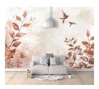 3D Photo Self-adhesive Wallpaper Mural Poster Wall Art Sticker Decoration Watercolor leaves bird pink gray 100x70cm Pictures for Living Room Bedroom Office Corridor Dining Children