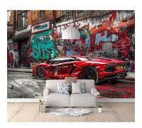 3D Photo Self-adhesive Wallpaper Mural Sports cars, cars, street graffiti 100x70cm Living Room The Wall for Bedroom border