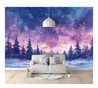3D Photo Self-adhesive Wallpaper Purple forest sky stars 100x70cm Wall Art Poster Decorative Stickers Background for Living Room Bedroom