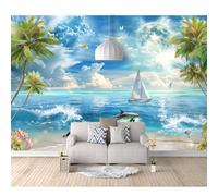 3D Photo Self-adhesive Wallpaper Sea sailboats, dolphins, sunny landscapes 100x70cm Boy and Girl Mural Waterproof Custom Art Poster Kindergarten Childre