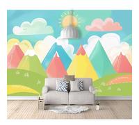 3D Photo Self-adhesive Wallpaper Wall Art Cartoon geometric mountain clouds for children 100x70cm Poster Decorative Stickers Background for Living Room Bedroom
