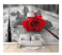 3D Photo Self-adhesive Wallpaper Wall Art Red roses on black and white wooden board 100x70cm Poster Decorative Stickers Background for Living Room Bedroom