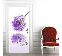 3D Pissenlit Violet Sur L'Eau Porte Autocollant Auto-Adhésif Affiche Papier Peint Mural Art Wall Sticker Photo 77 X 200 Cm Pour Salon Chambre Salle De Bain Cuisine Bureau Pvc Porte Amovible Décoratio