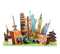 3D Pop-Up Card Travel Carte de bon D'achat, Carte Retraite, Cadeau Voyage Vacances, pour Les Voyages en Ville, les Croisières ou la Lune de Miel, Cartes de Vœux Pop-up City Travel avec Enveloppe