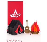 '3D pop up carte "Camping tente - Le Feu de Camp & Guitare - Cartes d'anniversaire, cartes de camping de Scouts - Voyage Bon d'achat des Tentes Cartes d'invitation & chèque cadeau