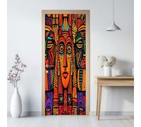 3D Porte Autocollants Auto-Adhésif Couleur Motifs De Masques Tribaux Africains Créatif Papier Peint Porte Trompe L'Oeil Pour Salon Chambre Décoration De La Maison Stickers Muraux, 77 x 200 cm