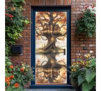 3D Porte Interieure murales, Aquarelle Autocollant de porte Auto-adhésif Imperméable à l'eau Brun Décoration, Fantaisie Conte Fées Échelle Bois Cabane Arbres 90 x 200 cm Pvc Amovible Stickers Porte