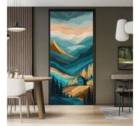 3D Porte Interieure murales, Magique Autocollant de porte Auto-adhésif Imperméable à l'eau Vert Turquoise, Nature Montagnes Arbre À Feuilles Persistantes 80 x 210 cm Pvc Amovible Stickers Porte