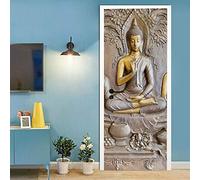 3D Porte Muraux Auto-adhésif Stickers - Statue De Bouddha - Vinyle étanche Porte Autocollants pour Salon Chambre Décoration 77 x 200 cm