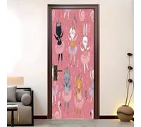 3D Porte Stickers Auto-adhésif 95x205 cm Dessin Animé Animaux Ballet ThèMe PVC étanche Porte Autocollants,Porte Muraux Décoration,rose Amovible Autocollant Affiche,pour Salon Chambre Bain