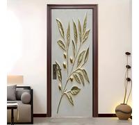 3D Porte Stickers Auto-adhésif Muraux 73x205 cm, Rameau D'Olivier Doré PVC étanche Porte Autocollants pour Salon Chambre Bain Cuisine Décoration, Art de La Paix Amovible Autocollant Affiche