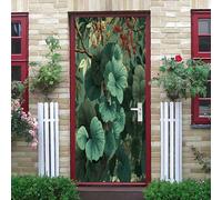 3D Porte Stickers Auto-adhésif Muraux 77x200 cm, Imprimé de Plantes Tropicales PVC étanche Porte Autocollants pour Salon Chambre Bain Cuisine Décoration, Vert Amovible Autocollant Affiche
