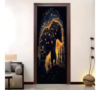3D Porte Stickers Auto-adhésif Muraux 77x200 cm, Silhouette Abstraite D'Ours Noir PVC étanche Porte Autocollants pour Salon Chambre Bain Cuisine Décoration, Noir Amovible Autocollant Affiche