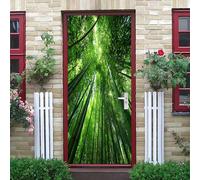3D Porte Stickers Auto-adhésif Muraux 83x205 cm, Paysage de ForêT de Bambous Verts PVC étanche Porte Autocollants pour Salon Chambre Bain Cuisine Décoration, Vert Amovible Autocollant Affiche