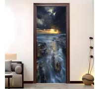 3D Porte Stickers Auto-adhésif Muraux 83x205 cm, RéCif de La CôTe OcéAnique PVC étanche Porte Autocollants pour Salon Chambre Bain Décoration, Paysage de Nuages Sombres Amovible Autocollant Affiche