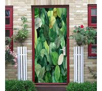 3D Porte Stickers Auto-adhésif Muraux 90x200 cm, Aquarelle Botanique PVC étanche Porte Autocollants pour Salon Chambre Bain Cuisine Décoration, Vert Amovible Autocollant Affiche