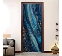 3D Porte Stickers Auto-adhésif Muraux 90x200 cm, Peinture Fluide Abstraite PVC étanche Porte Autocollants pour Salon Chambre Bain Cuisine Décoration, Bleu Amovible Autocollant Affiche