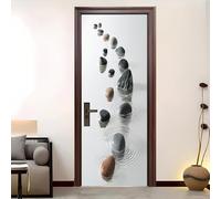 3D Porte Stickers Auto-adhésif Muraux 90x200 cm, Surface de L'Eau En Galets PVC étanche Porte Autocollants pour Salon Chambre Bain Cuisine Décoration, Gris Amovible Autocollant Affiche