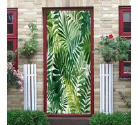 3D Porte Stickers Auto-adhésif Muraux 95x205 cm, Imprimé Botanique de Feuille de Palmier PVC étanche Porte Autocollants pour Salon Chambre Bain Cuisine Décoration, Vert Amovible Autocollant Affiche