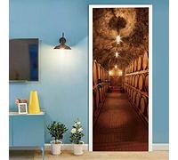 3D Porte Stickers Auto-adhésif Muraux Autocollants - Cave à Vin - Papier Peint PVC Étanche pour Cuisine Chambre Salle Décor 90 x 200 cm