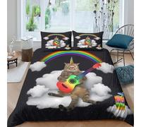 3D Print Breathable Microfiber Rainbow cat playing Quilt Cover Easy Care Bedding Sets w/ Matching Pillowcase Fantasy cartoon Duvet Cover Set All Season Washable Kids Teens Boys Girls Sin (140x200cm)