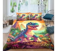 3D Print Easy Care Microfiber Dinosaur Cartoon Comforter Cover Breathable Bedding Sets w/ Matching Pillowcase Colorful Prehistoric Quilt Cover All Season Kids Teens Boys Girls Sin (140x200cm)