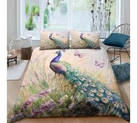 3D Print Easy Care Microfiber Peacock in meadow Comforter Cover Breathable Bedding Sets w/ Matching Pillowcase Nature painting style Quilt Cover All Season Kids Teens Boys Girls S (135x200cm)