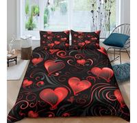 3D Print Easy Care Microfiber Romantic hearts Comforter Cover All Season Bedding Set with Pillow Shams Red swirl Pattern Duvet Cover Breathable Machine Washable for Teens Adults Single（140x200cm）