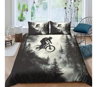 3D Print Skin-Friendly Microfiber MountainBikeJump Comforter Cover All Season Bedding Set w/ Pillowcase AdventureRideStyle Bed Quilt Cover Easy Care, Washable Kids Teens Boys Girls Single（135x200cm）