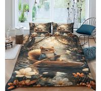 3D Print Skin-Friendly Microfiber Squirrel in boat Quilt Cover Set Comfy Bedding Pillowcase Fantasy woodl& scene Bedding Quilt Cover Easy Care, Washable Kids Teens Boys Girls Single(135x200cm)