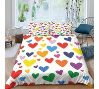 3D Print Skin-Friendly Microfibre Colorful hearts pattern Quilt Cover All Season Bedding Sets w/ Matching Pillowcase Vibrant love Duvet Cover Set Easy Care Breathable Washable Couples Ki (220x240cm)