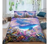 3D Print Skin-Friendly Microfibre Dolphin Underwater Quilt Cover Easy Care Bedding Sets w/Pillowcases Fantasy Ocean Art Bedding Quilt Cover All Season Breathable Washable Home Decor Sin (140x200cm)