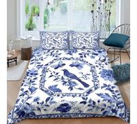 3D Print Skin-Friendly Microfibre Floral Bird Motif Quilt Cover All Season Bedding Sets w/ Matching Pillowcase Traditional Porcelain Duvet Cover Set Easy Care Breathable Washable Couples (220x240cm)