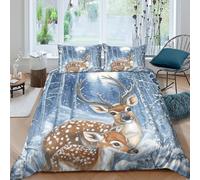 3D Print Skin-Friendly Microfibre Winter deer scene Bedding Quilt Cover Easy Care Bedding Pillowcases Fantasy 4est illust Quilt Cover All Season Breathable Washable Home Decor Super king(260x220cm)