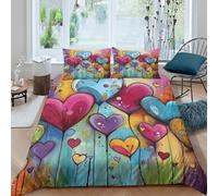 3D Print Soft Microfiber Colorful Hearts Art Duvet Cover Set Easy Care Bedding Pillow Cases Vibrant Abstract Bedding Quilt Cover All Season Breathable Washable Kids Teens Boys Girls Sing (135x200cm)
