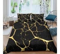 3D Print Soft Microfiber Golden Veins Duvet Cover Set Easy Care Bedding Pillow Cases Abstract Pattern Design Bedding Quilt Cover All Season Breathable Washable Kids Teens Boys Girls Sing (135x200cm)