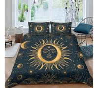 3D Print Soft Microfiber SunMoonArt Bedding Quilt Cover Easy Care Bedding Set with Pillow Cases MythicalAstrologyStyle Bed Quilt Cover All Season Soft Washable for Kids Teens Adults Single（135x200cm）